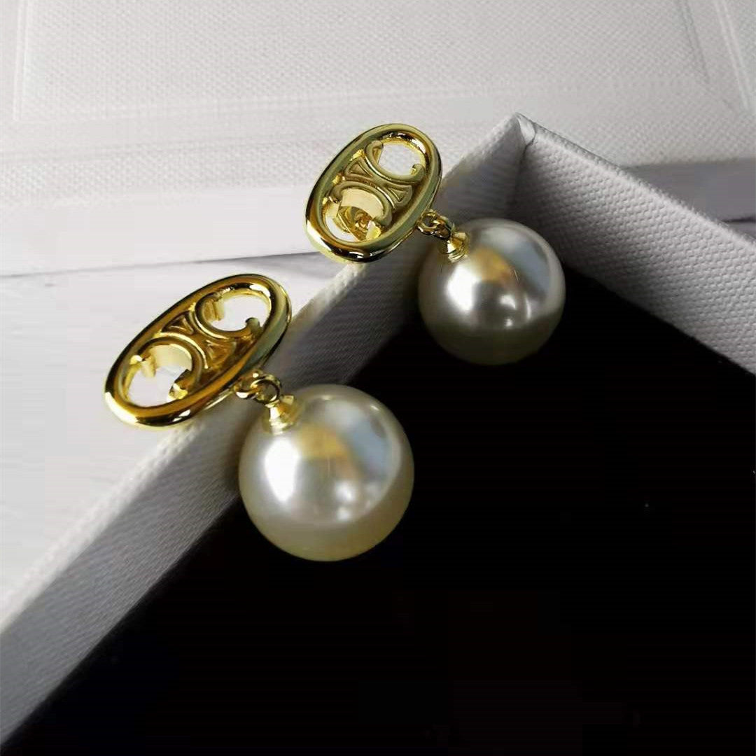 赛家2021新款凯旋门珍珠耳环时髦简约高级感celin风银针珍珠耳钉