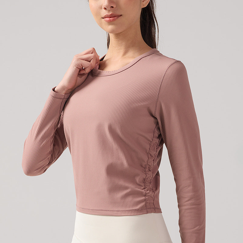 瑜伽服上衣女罗纹系列健身短袖透气速干运动T恤lulu高弹圆领背心