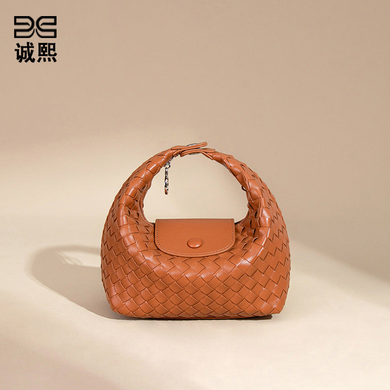 2025新款手工编织饺子包龙襄包手拎单肩女包小众百搭手提斜挎包包