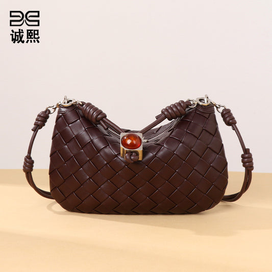 2025夏季新款手提手机包抽绳迷你小包包手工编织包女腋下包饺子包