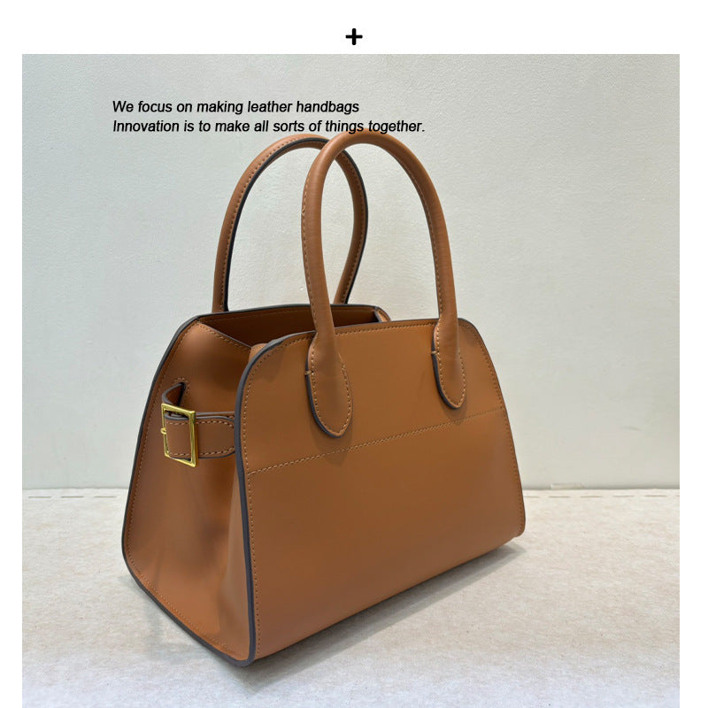 小众复古高级托特包董洁白百何同款真皮大容量通勤手提单肩托特包