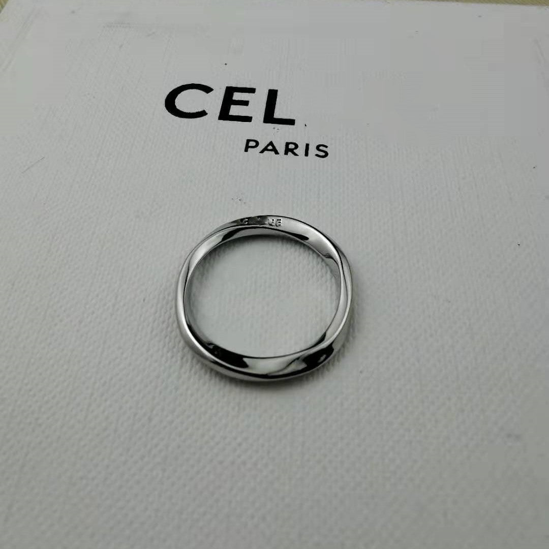 赛家新款戒指素圈细对戒极简ins小众设计时髦尾戒不规则扭曲指环