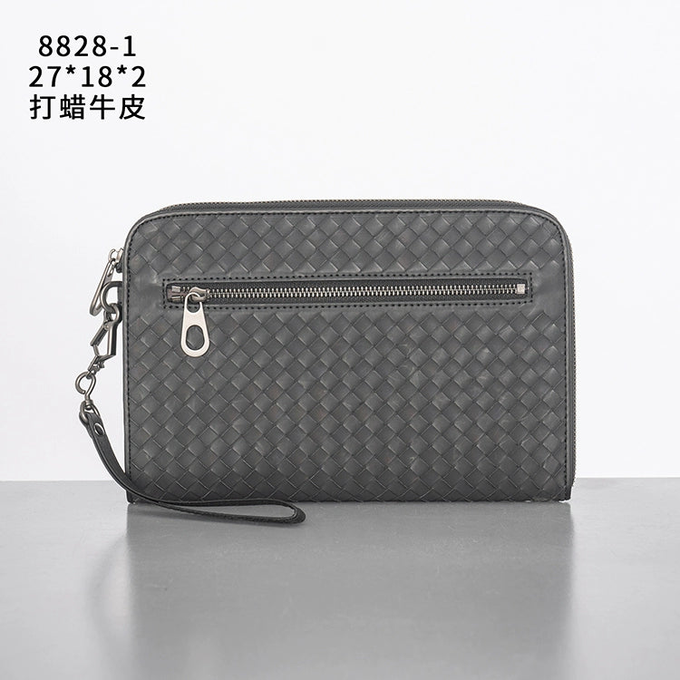 X&BV真皮男士手包商务休闲大容量信封包编织新款夹包潮牌手拿包男