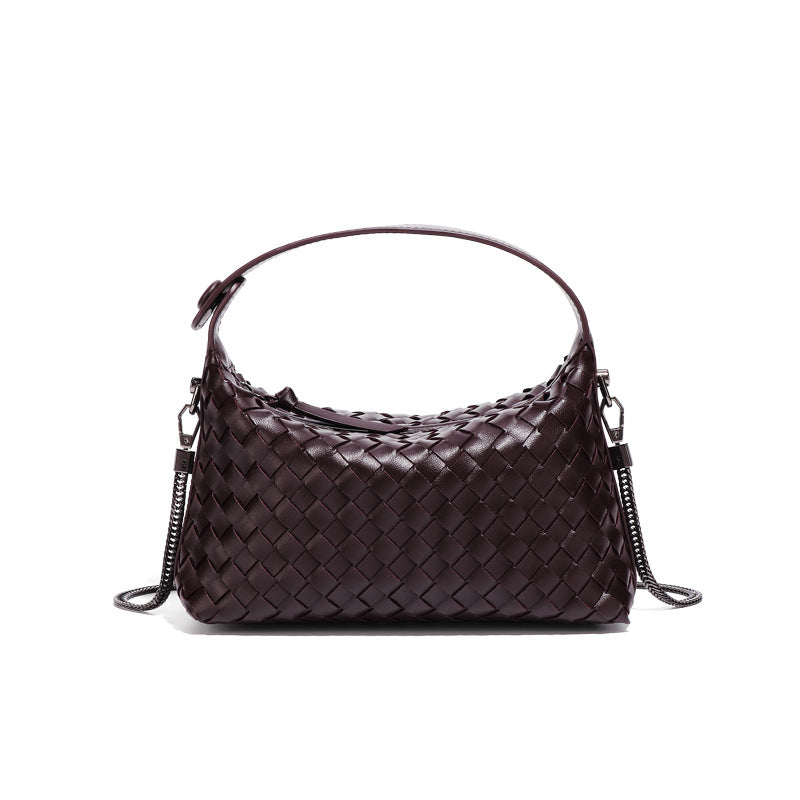 批发定制logo编织单肩包大容量手拎饭盒包质感纯色链条斜挎饺子包