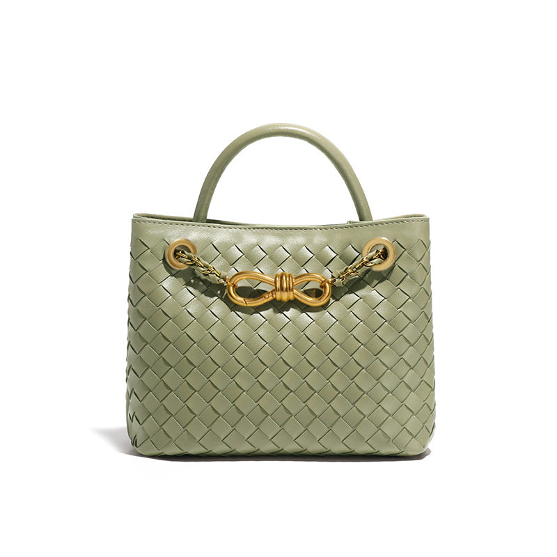 纯色百搭新款手工编织女包时尚通勤手提包链接单肩斜挎托特小方包