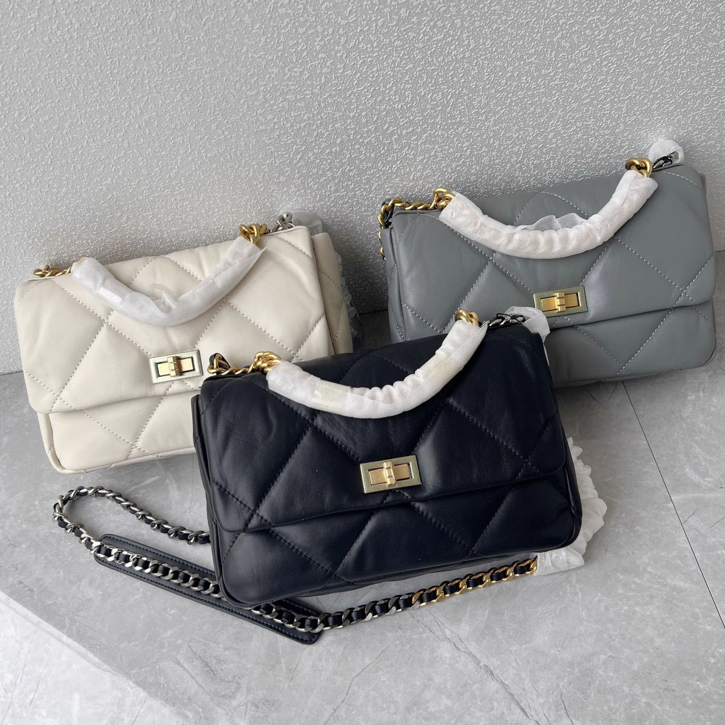 进口头层羊皮女包2024小香链条单肩大容量菱格时尚斜跨真皮女包厂