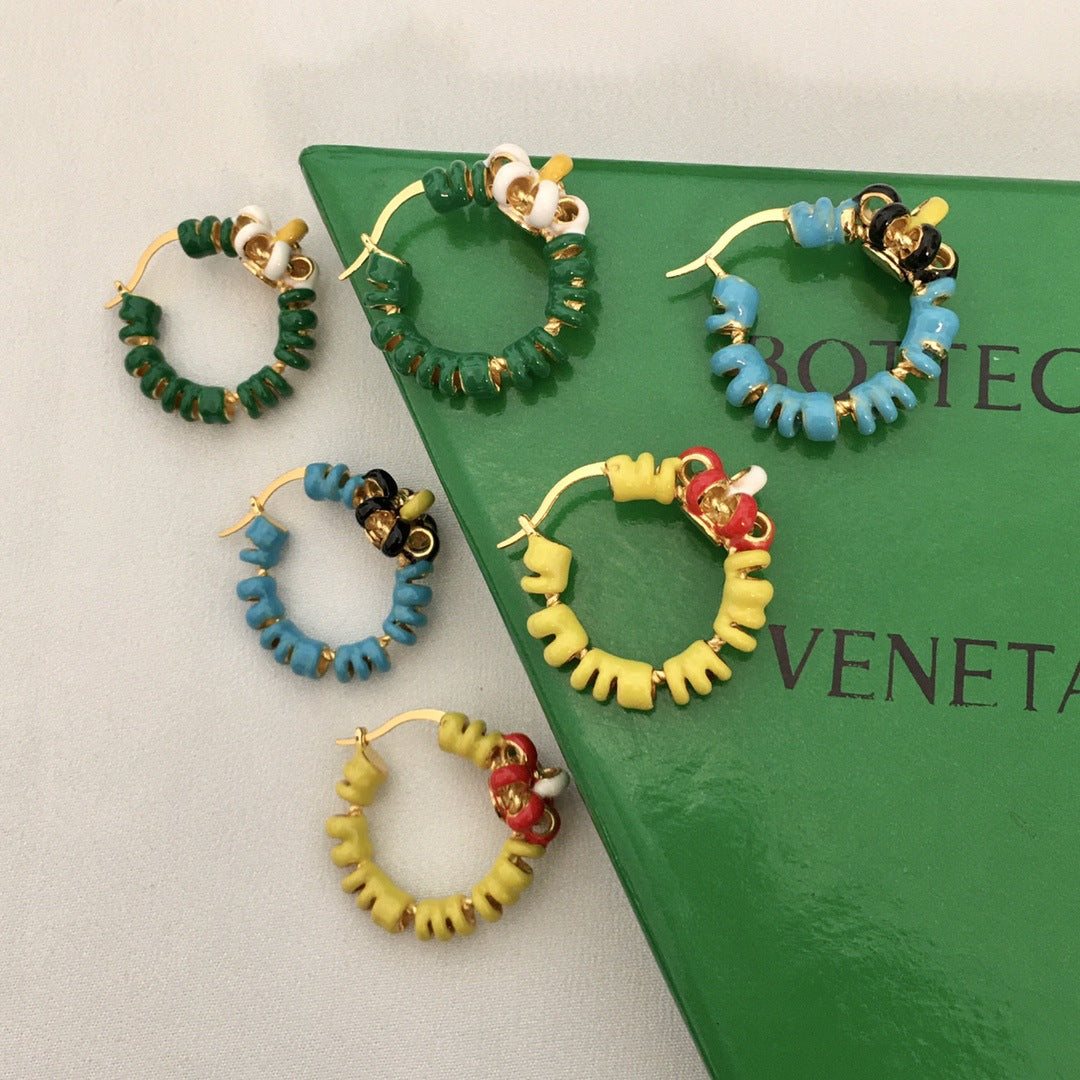 BV家22新款花朵珐琅耳扣女高级感气质滴釉几何小花拼色耳环