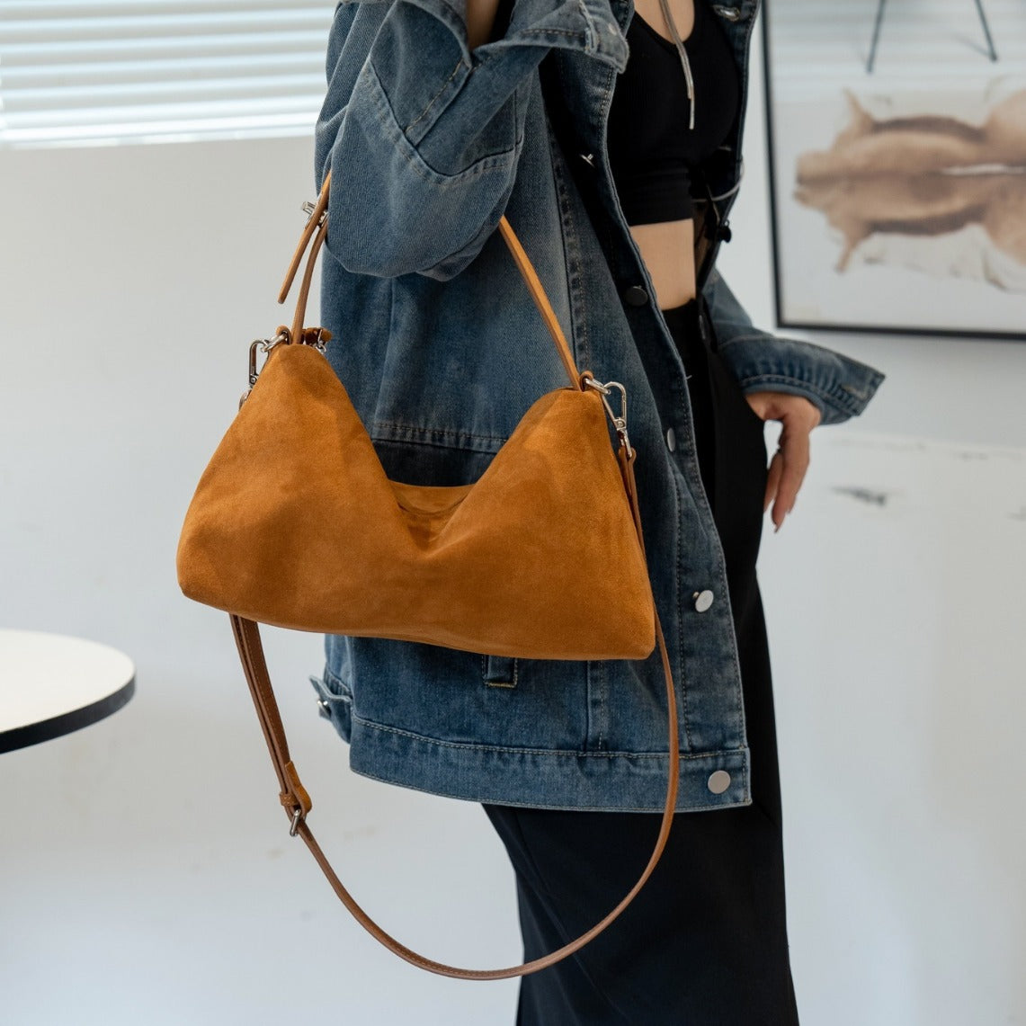 秋冬新款磨砂牛皮腋下包女单肩包韩版时尚白领真皮女包质感斜挎包