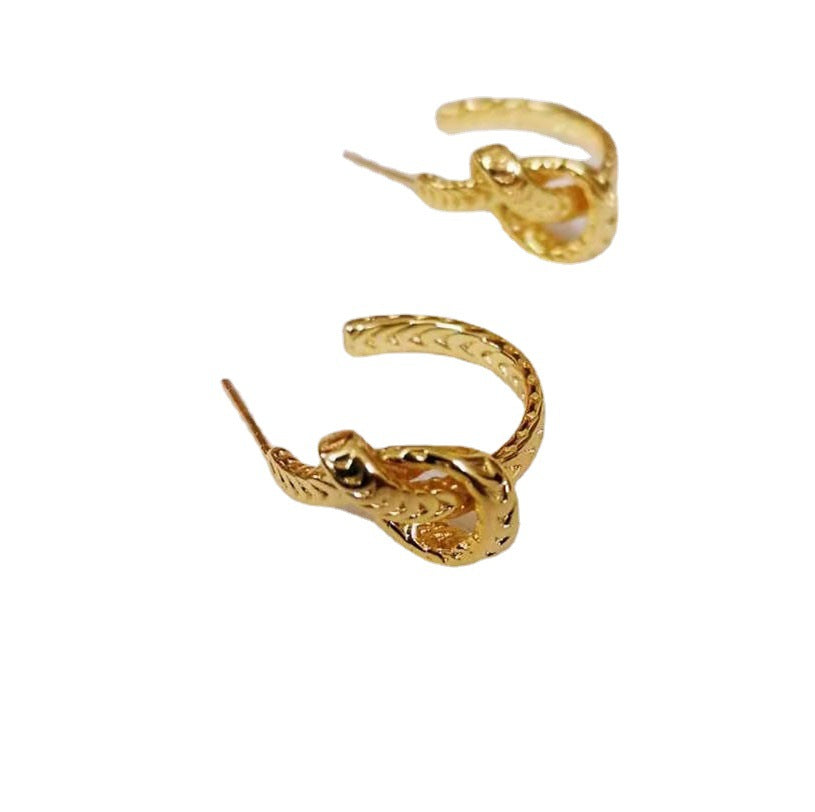 赛家新款耳钉麻花几何金色复古简约时尚耳饰麻花编织打结耳环女