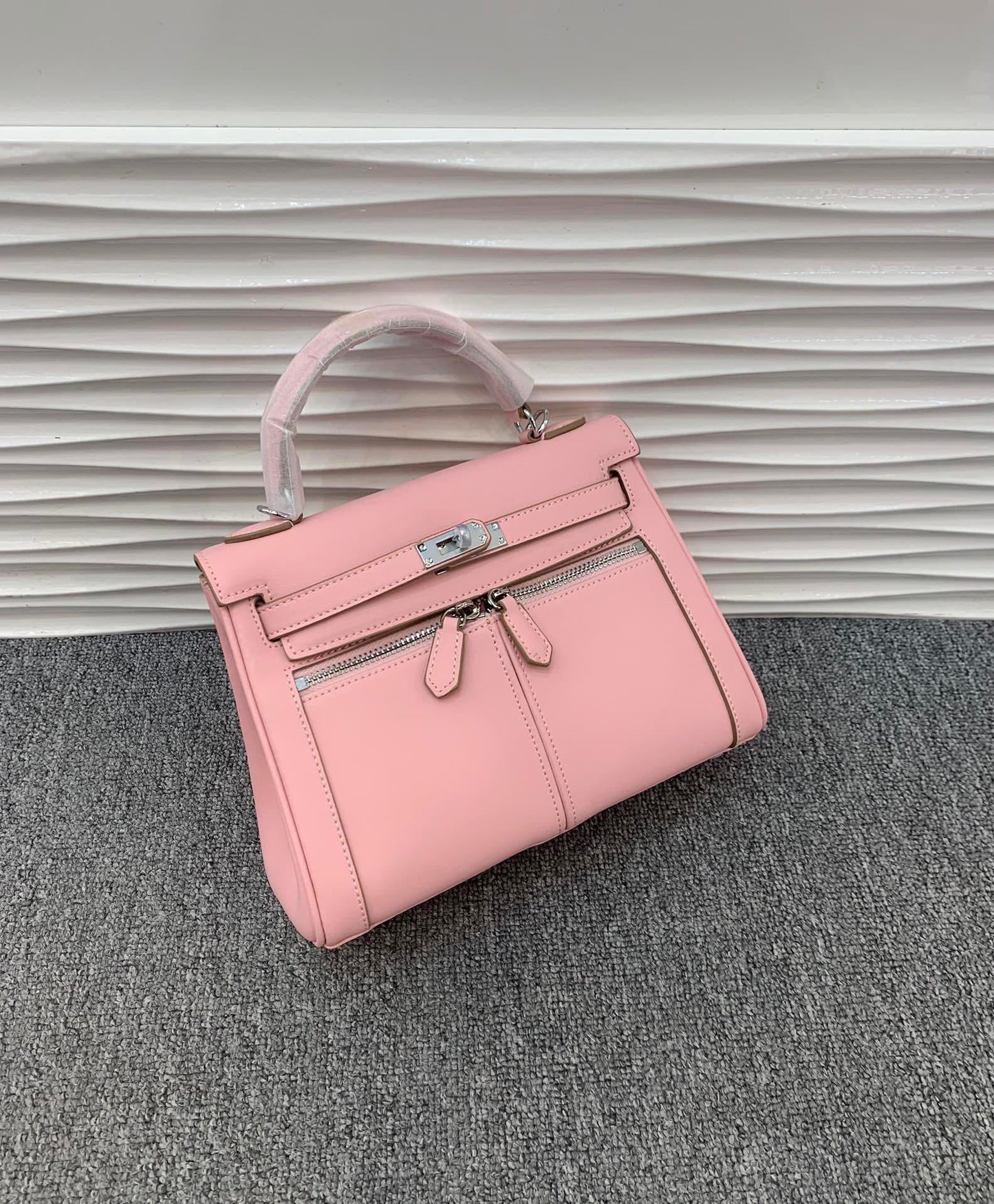 真皮复古双口袋凯莉包包女高级感大容量手提包百搭通勤单肩斜挎包