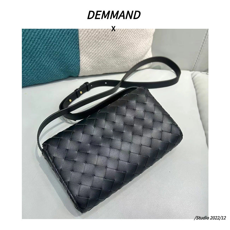欧美时尚真皮小方包2023新款高档牛皮编织包简约单肩斜挎女士包包