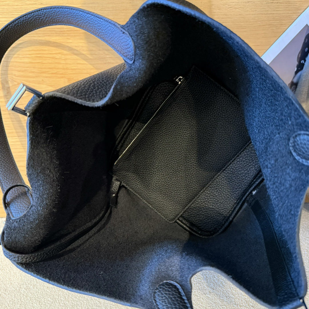 头层牛皮软真皮菜篮子内胆包18水桶包内袋手提包百搭大容量女包包