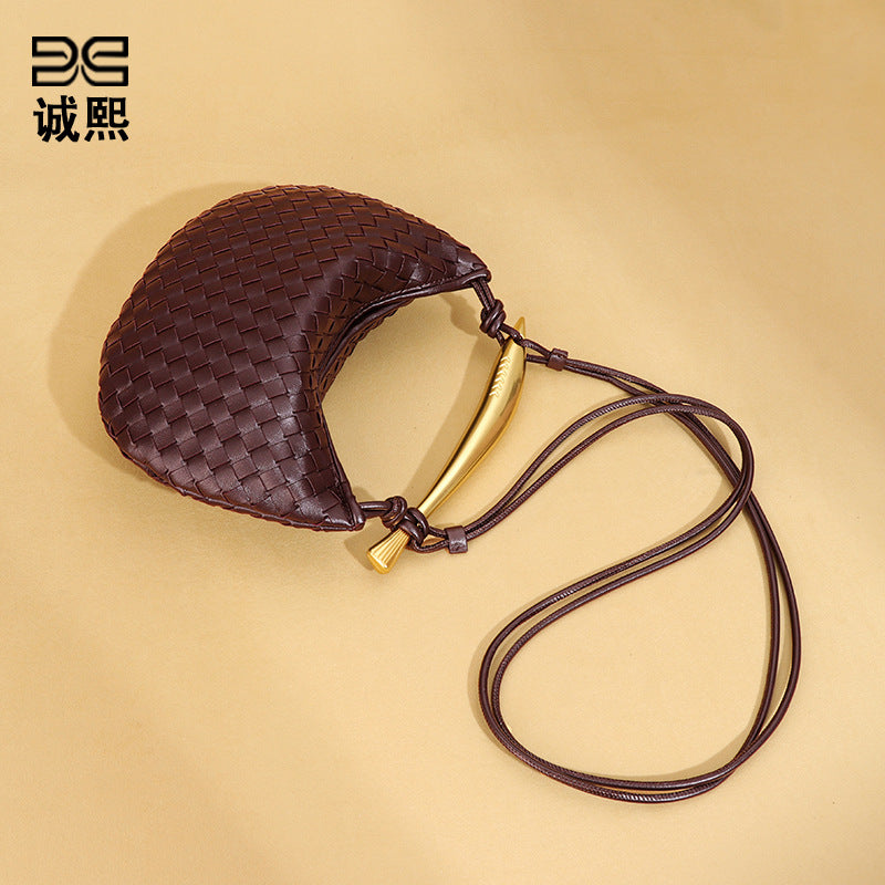 外贸新品纯色饺子包手工编织包半月沙丁鱼手提包休闲单肩斜挎女包