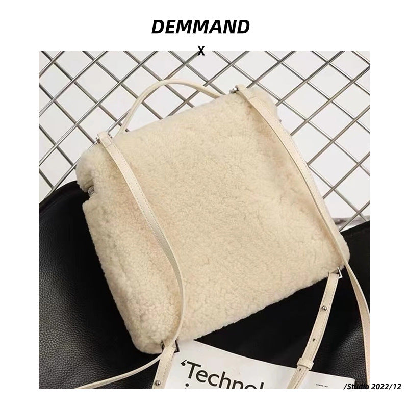 秋冬新款毛绒羊羔皮包包女士手提包休闲包包旅行双肩带背包女便携