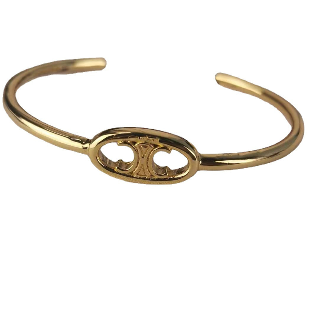 赛家2021新款凯旋门手镯雕刻镂空图案简约时髦开口可调节手环