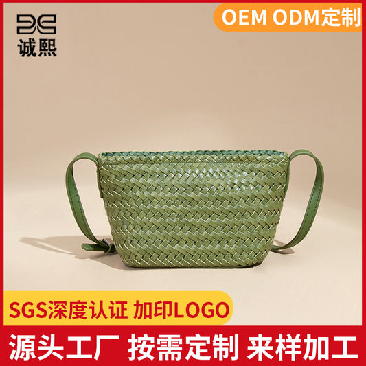 源头工厂手工编织包定制logo时尚清新百搭小方包休闲单肩斜跨包