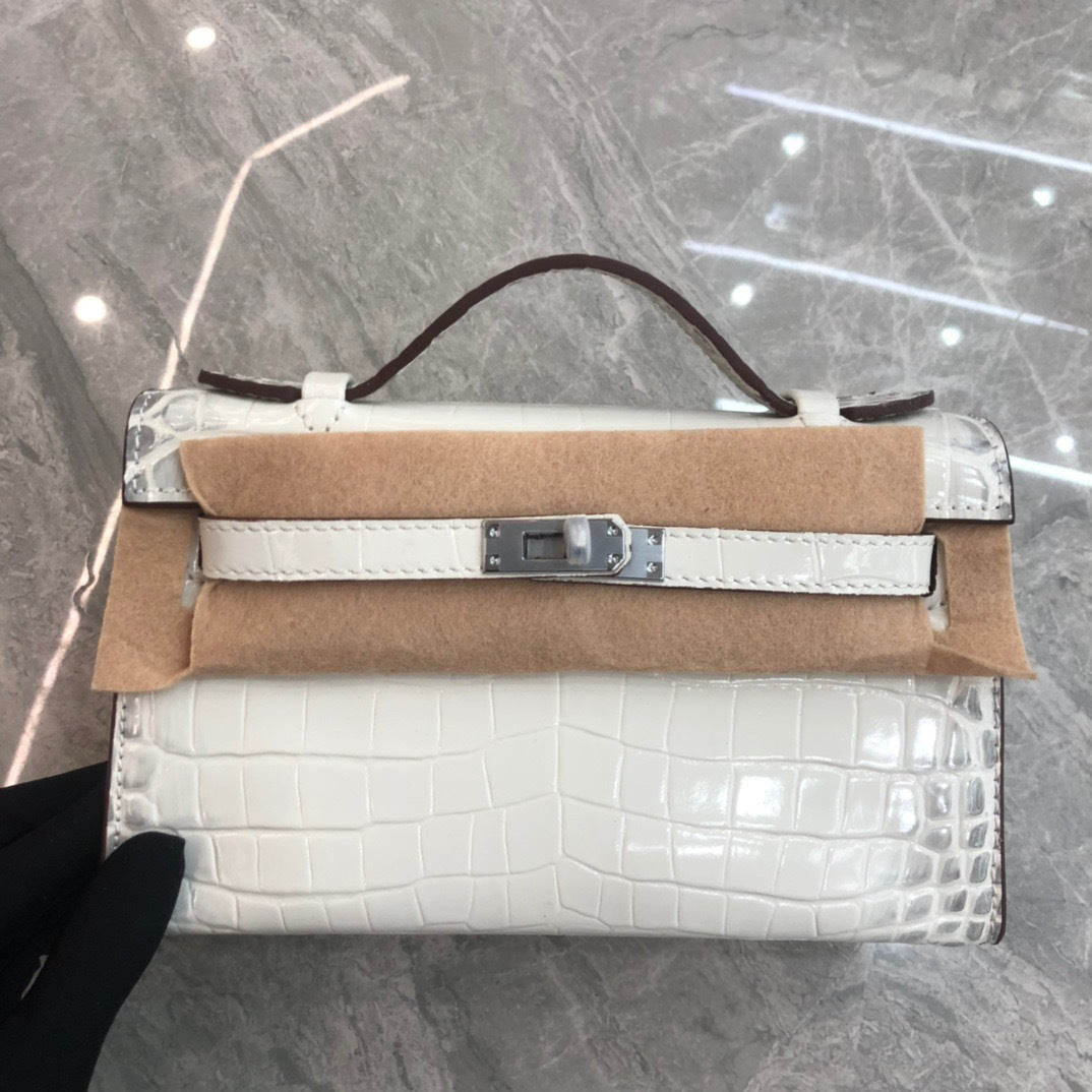 2024新款真皮女包鳄鱼纹牛皮凯莉手拿包晚宴包时尚单肩斜跨包