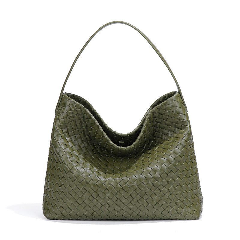 外贸定制手工编织包包大容量单肩腋下女包纯色百搭斜跨手提托特包