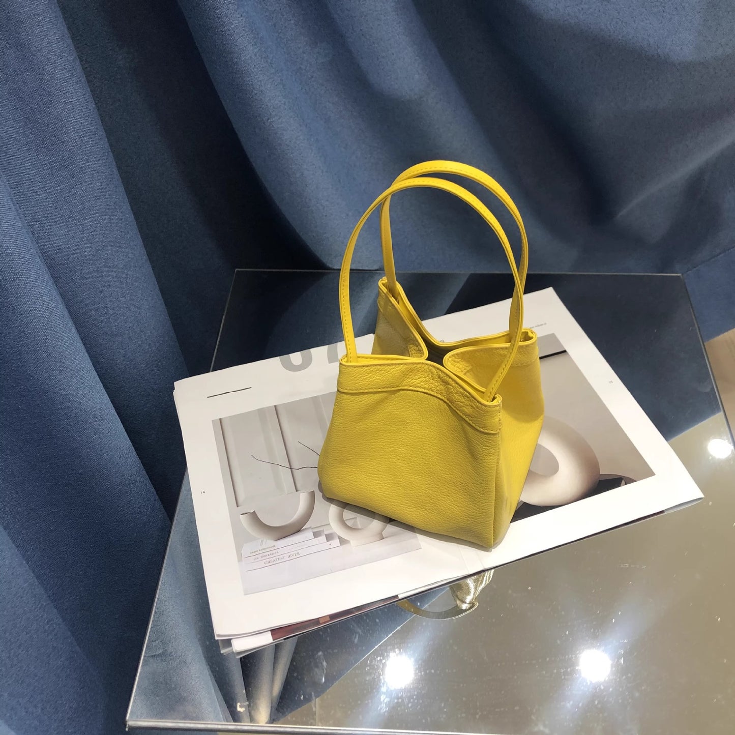 新中式国风晕染菜篮子包牛皮绸缎锦囊包手提包女单肩斜挎包水桶包