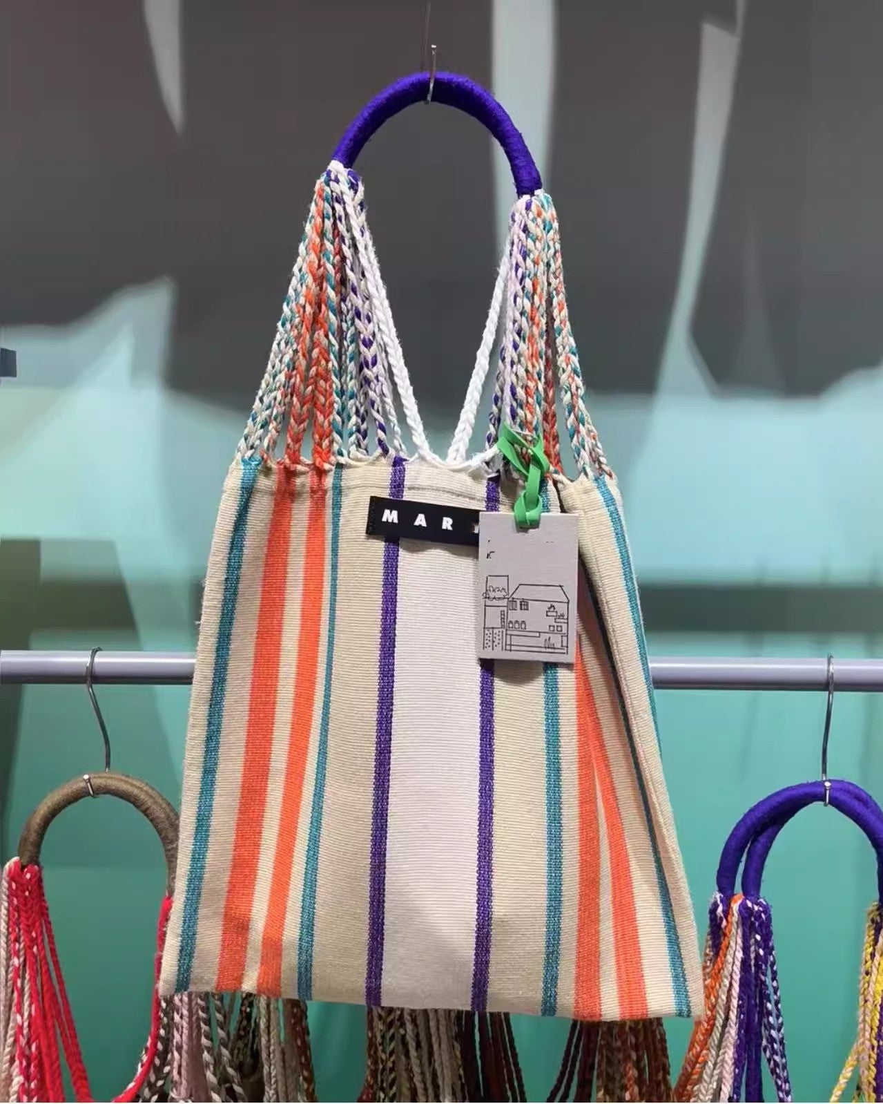 玛尼帆布吊床包针织条纹编织包大容量购物袋休闲单肩手提托特女包