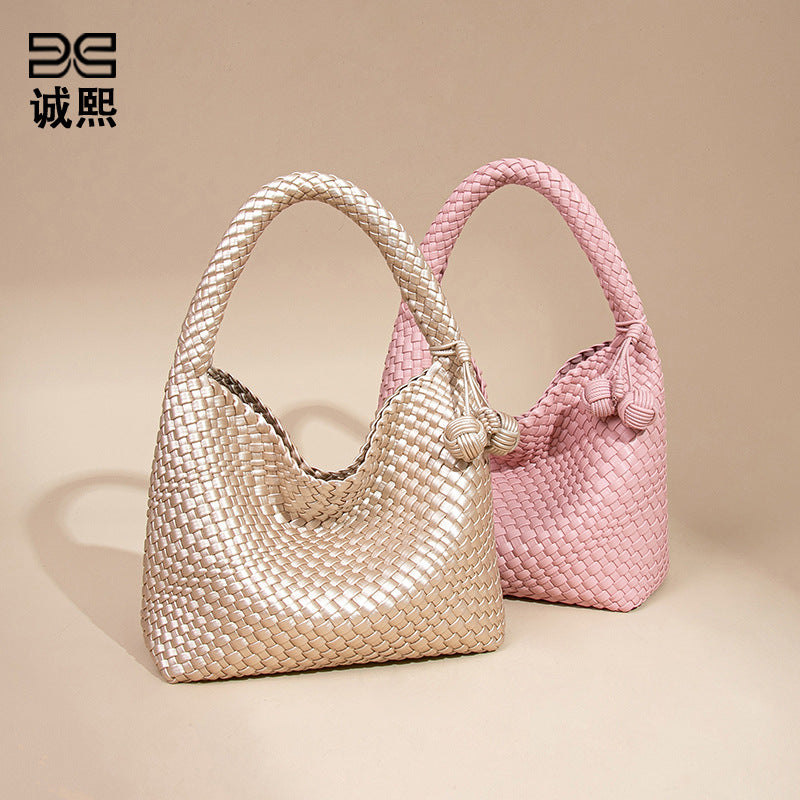 欧美新款手工编织包包个性手提子母包小众单肩腋下包休闲托特包女