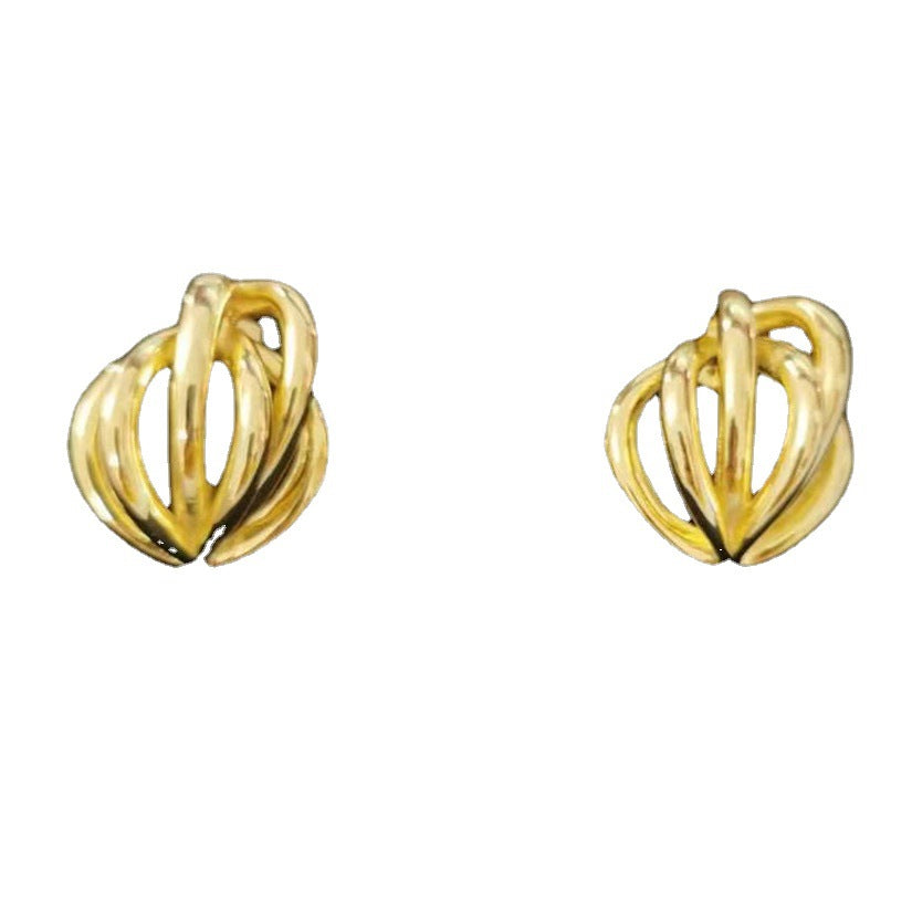 赛家新款法式高级感简约复古时髦交叉螺纹香蕉形个性耳环女耳钉