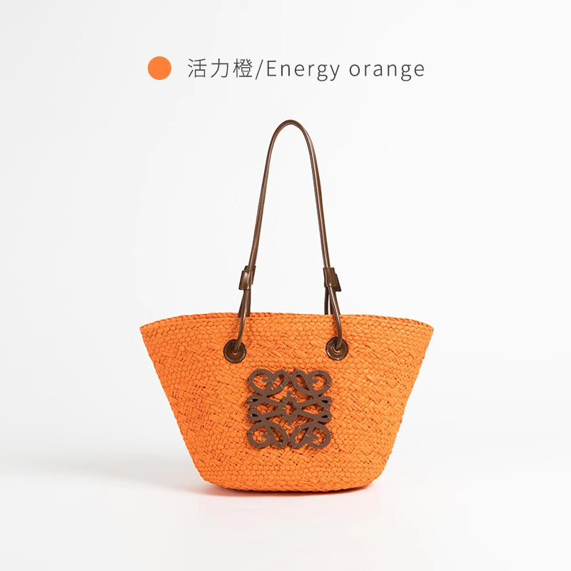 田园风手工编织托特包2024新款沙滩度假手提单肩包法式藤编草编包