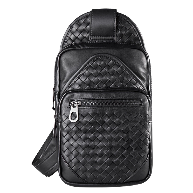 外贸编织男包胸包男真皮斜挎包男士休闲胸前包头层牛皮单肩包韩版