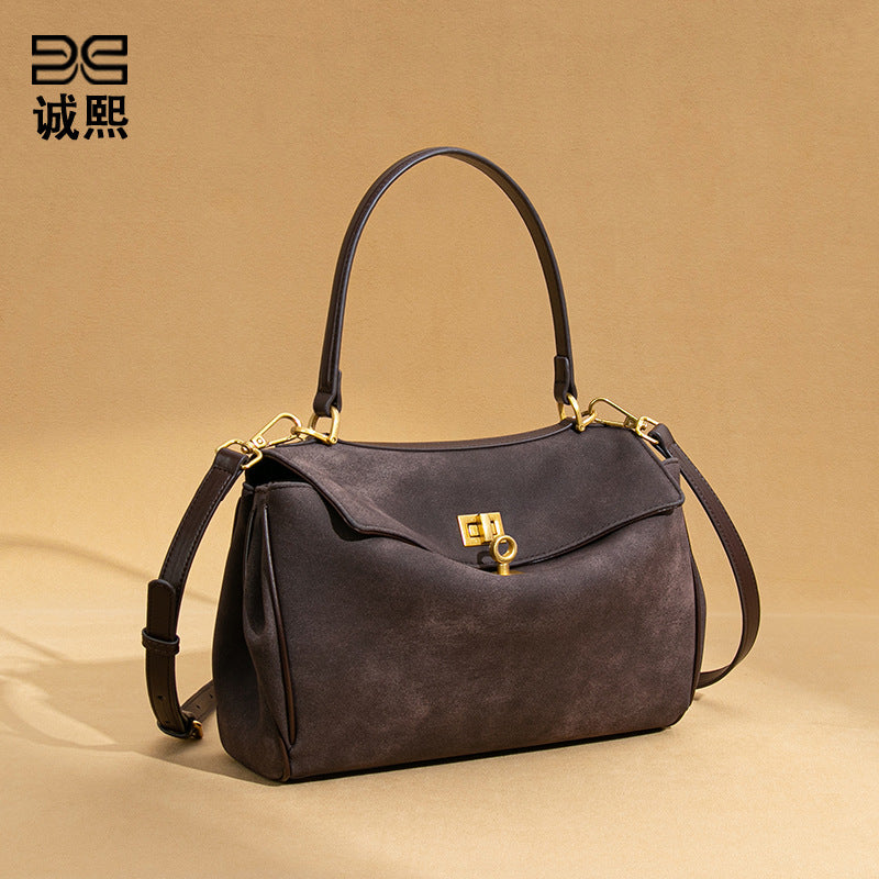 小众百搭磨砂新款凯莉包高级感手提麂皮绒女包个性潮流单肩斜挎包