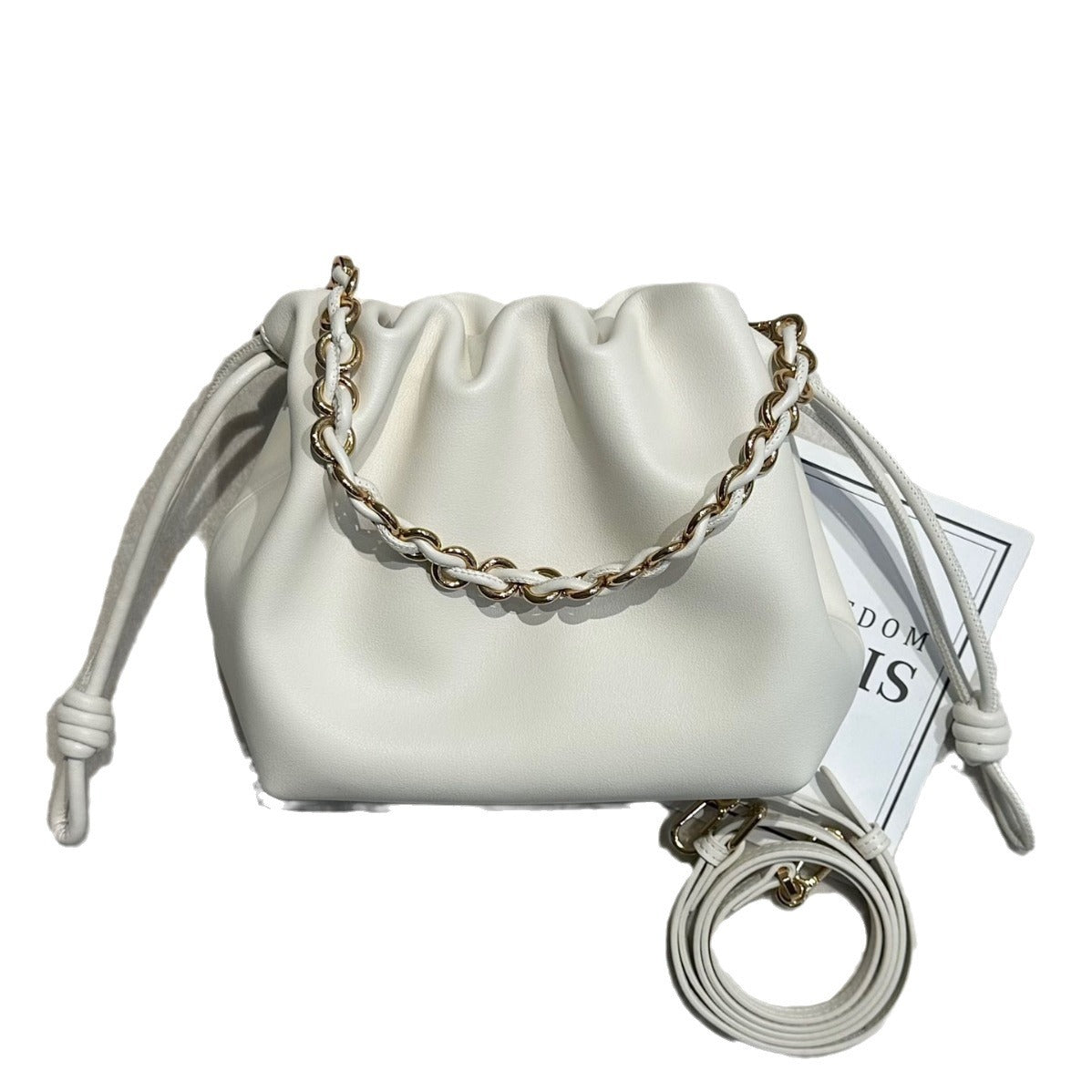 新品褶皱牛皮云朵包新中式抽绳福袋包时尚链条腋下包单肩斜挎小包