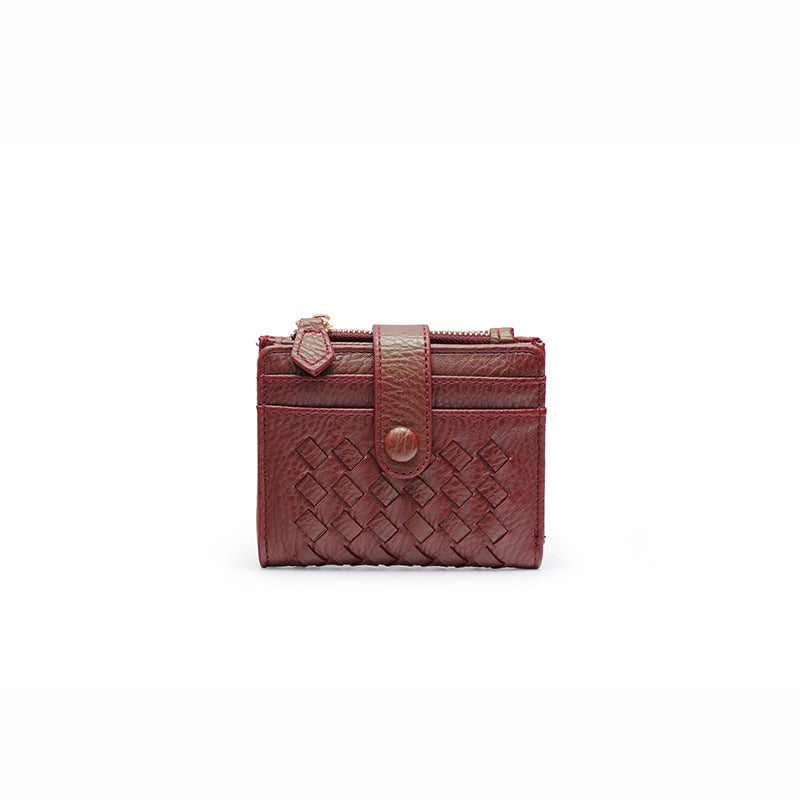 2025新款韩版手拿女包简约高级手工编织卡包短款女士钱包一件代发