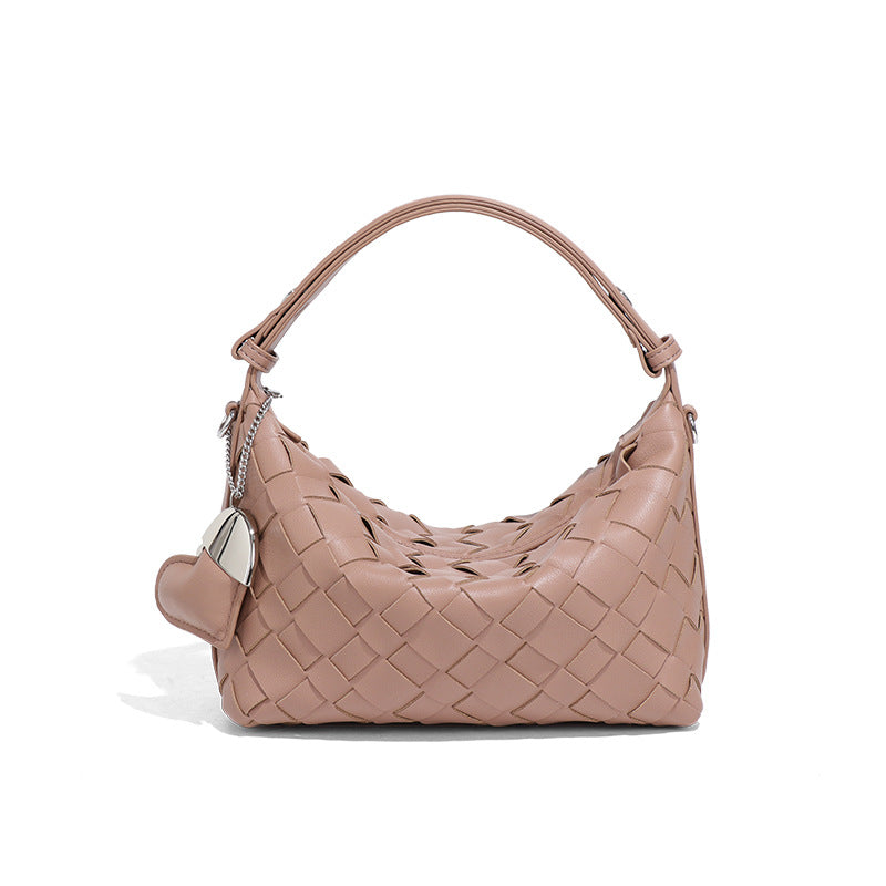 夏季百搭小清新斜跨女包软皮纯色编织包休闲手拎饭盒包单肩腋下包