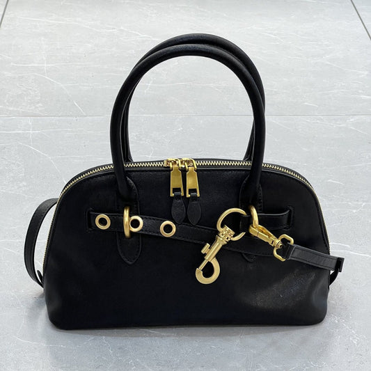 植鞣皮复古贝壳包女手提保龄球包包高级感真牛皮单肩斜挎波士顿包