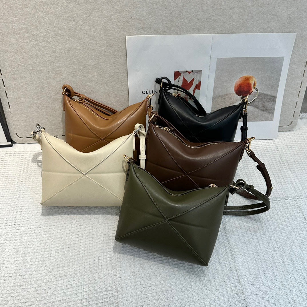 头层牛皮折叠几何包手提包法式腋下包真皮饭盒包时尚单肩斜挎包女