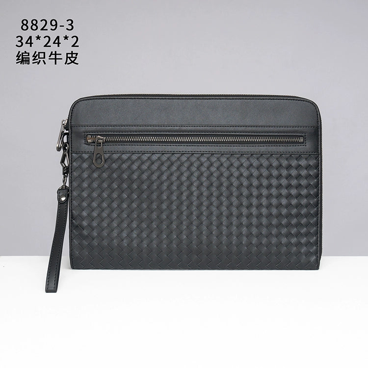 X&BV男士包包手拿包真皮休闲大容量新款编织时尚夹包手抓包手包男