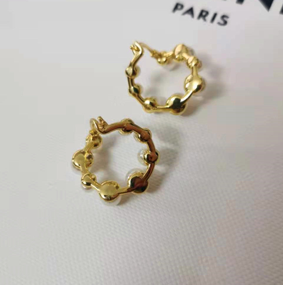 赛家新款耳圈几何大小珍珠法式复古气质耳圈耳钉饰品不规则耳环女