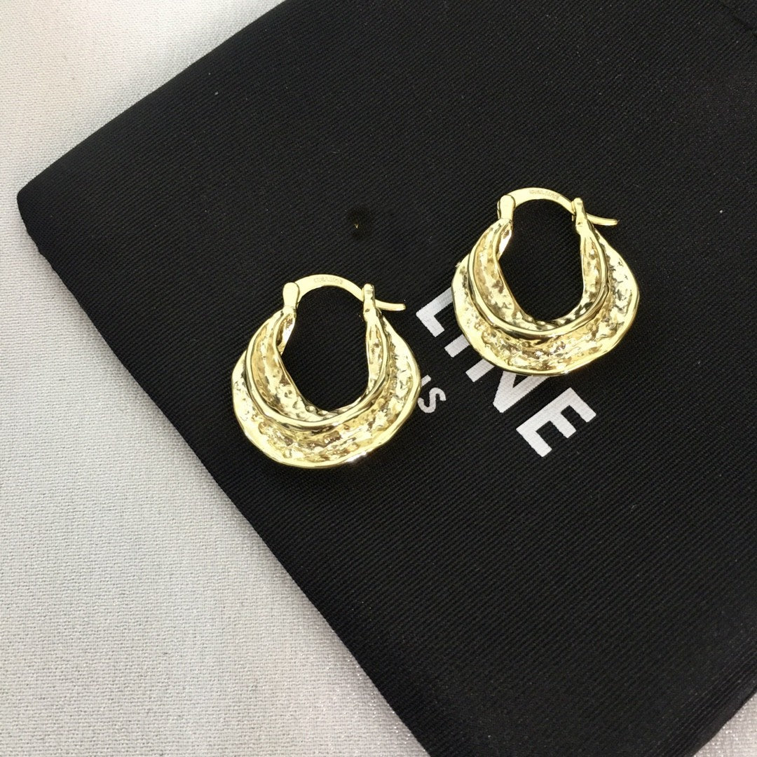 赛家法式Celi风耳圈复古锤打气质凹凸耳环新款耳饰凹凸纹理耳环女