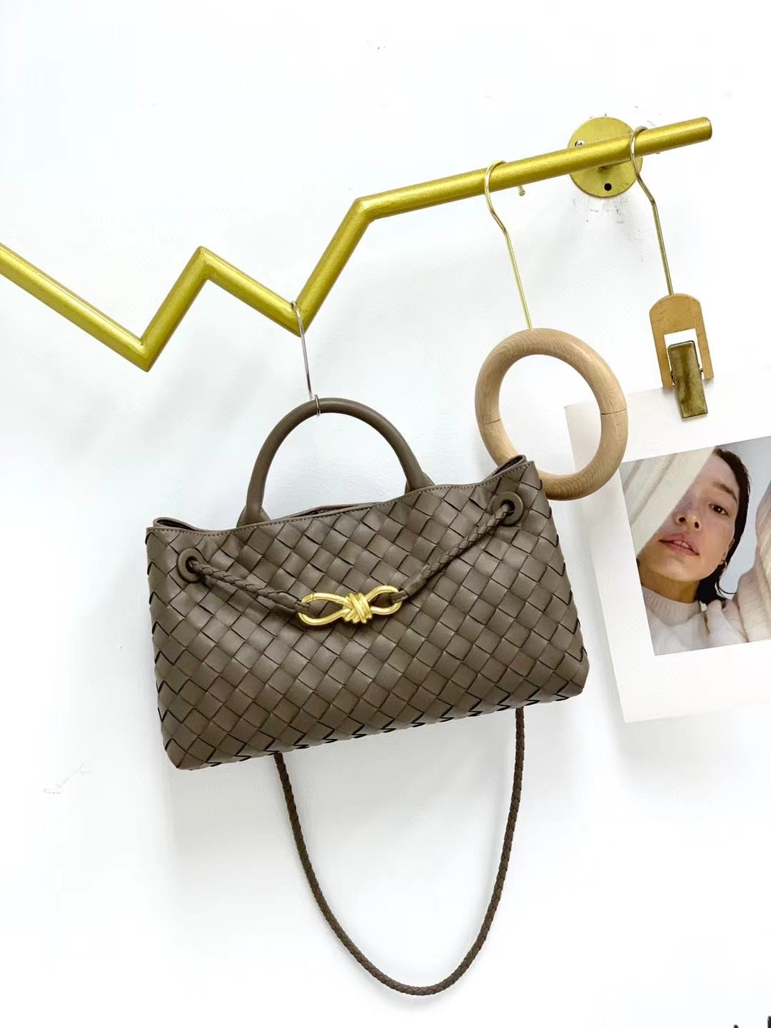 2023真皮编织包手提包女包单肩包牛皮手拎包小众品牌大包金色背包