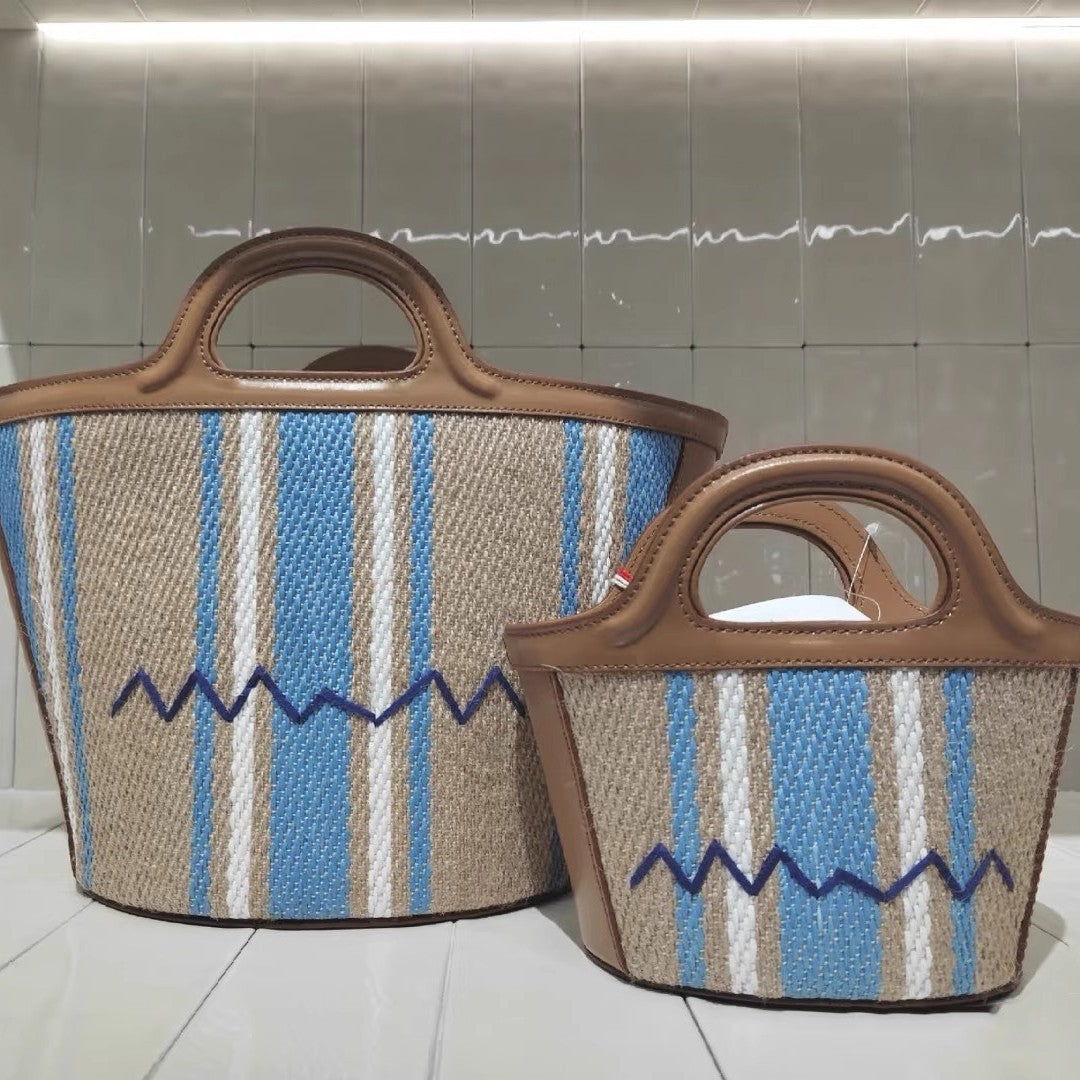 玛尼对版编织包2025春夏草编拼牛皮休闲百搭单肩斜挎迷你菜篮子包