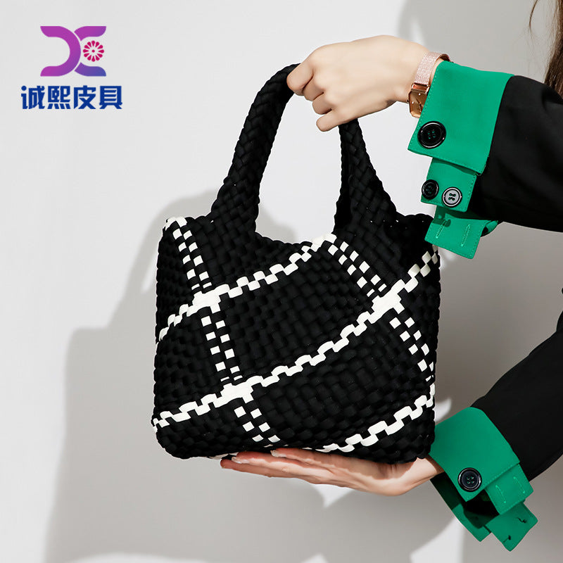 欧美复古手工编织大容量手提单肩包女士气质休闲百搭潮子母托特包