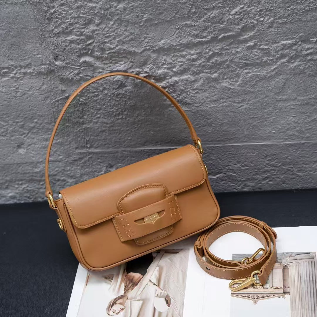 秋冬新款2024头层牛皮法棍包腋下包金币包小方包手提包单肩斜挎包