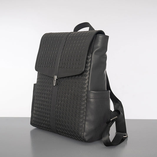 X&BV男士双肩包真皮大容量商务休闲电脑编织背包时尚潮流翻盖书包