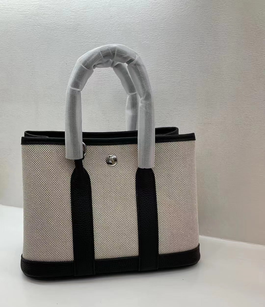 文艺范 花园帆布配TOGO头层牛皮女包手提包大容量撞色单肩托特包