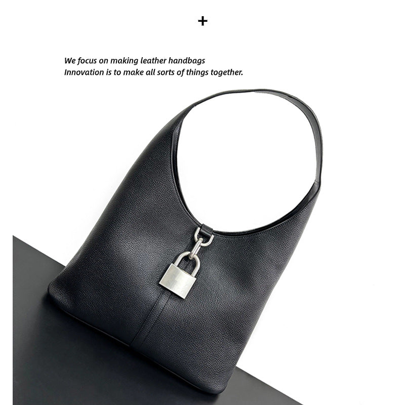 时尚锁头托特休闲单肩包包2024新款菜篮子腋下手提包托特包女