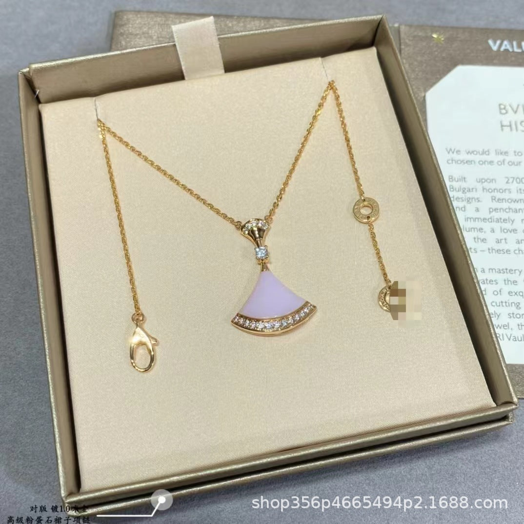 高版本Bao家小扇子项链精工CNC白贝小裙子项链S925银镀18k厚金