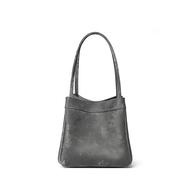 新中式国风晕染菜篮子包牛皮绸缎锦囊包手提包女单肩斜挎包水桶包