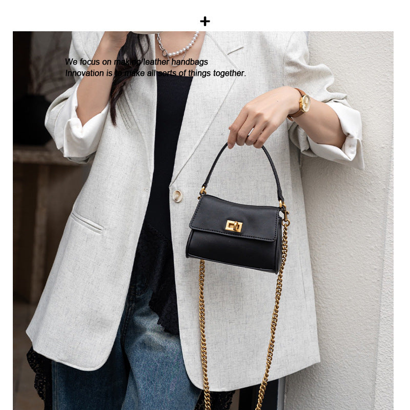 头层牛皮凯莉腋下包真皮托特包软皮手提包链条法棍包时尚斜挎包女