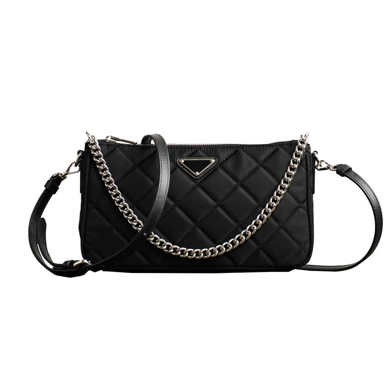 新尼龙单肩斜挎菱格链条中古相机包手提饭盒腋下小方包女1BH026 P