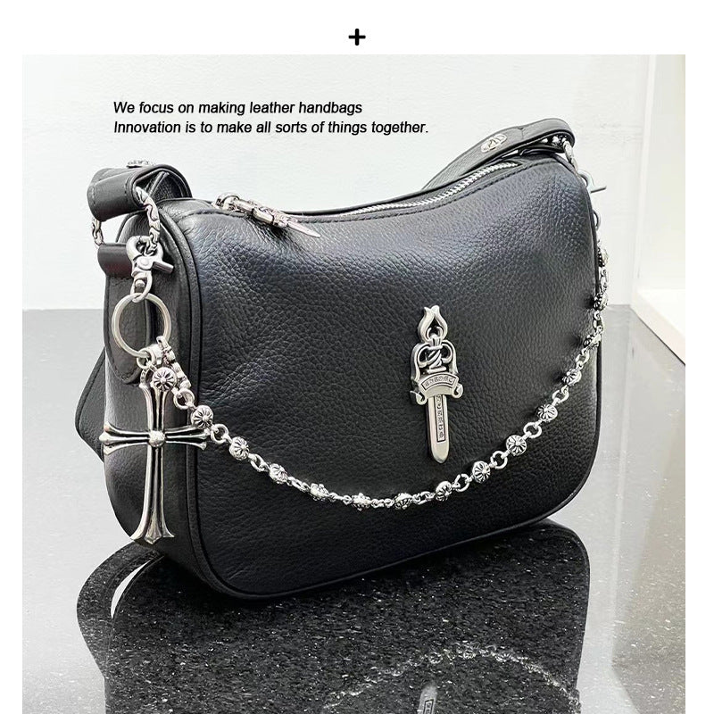 2024春季真皮鸡块包宝剑十字架链条小众腋下包个性时尚单肩包包女