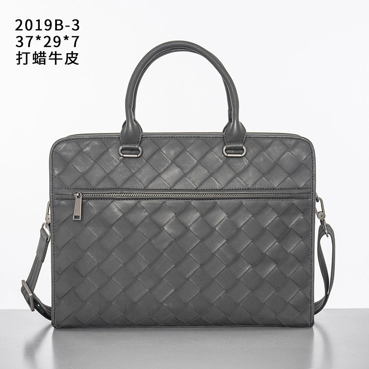 X&BV真皮男包商务包男士手提包大容量编织单肩包斜挎包男士公文包